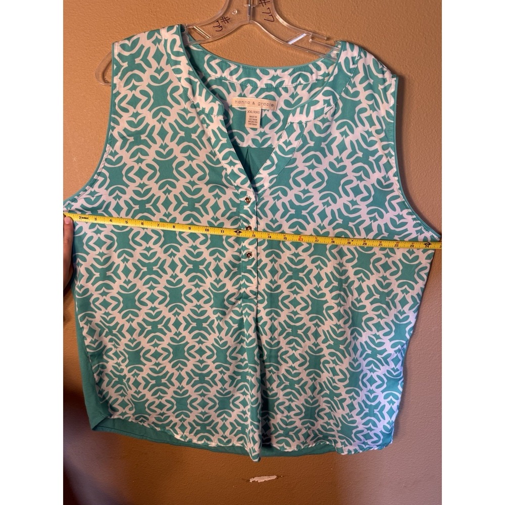 Hanna & Gracie Top Turquoise Green Sleeveless Henley Vneck 1/2 ButtonUp Size XXL - Picture 6 of 6